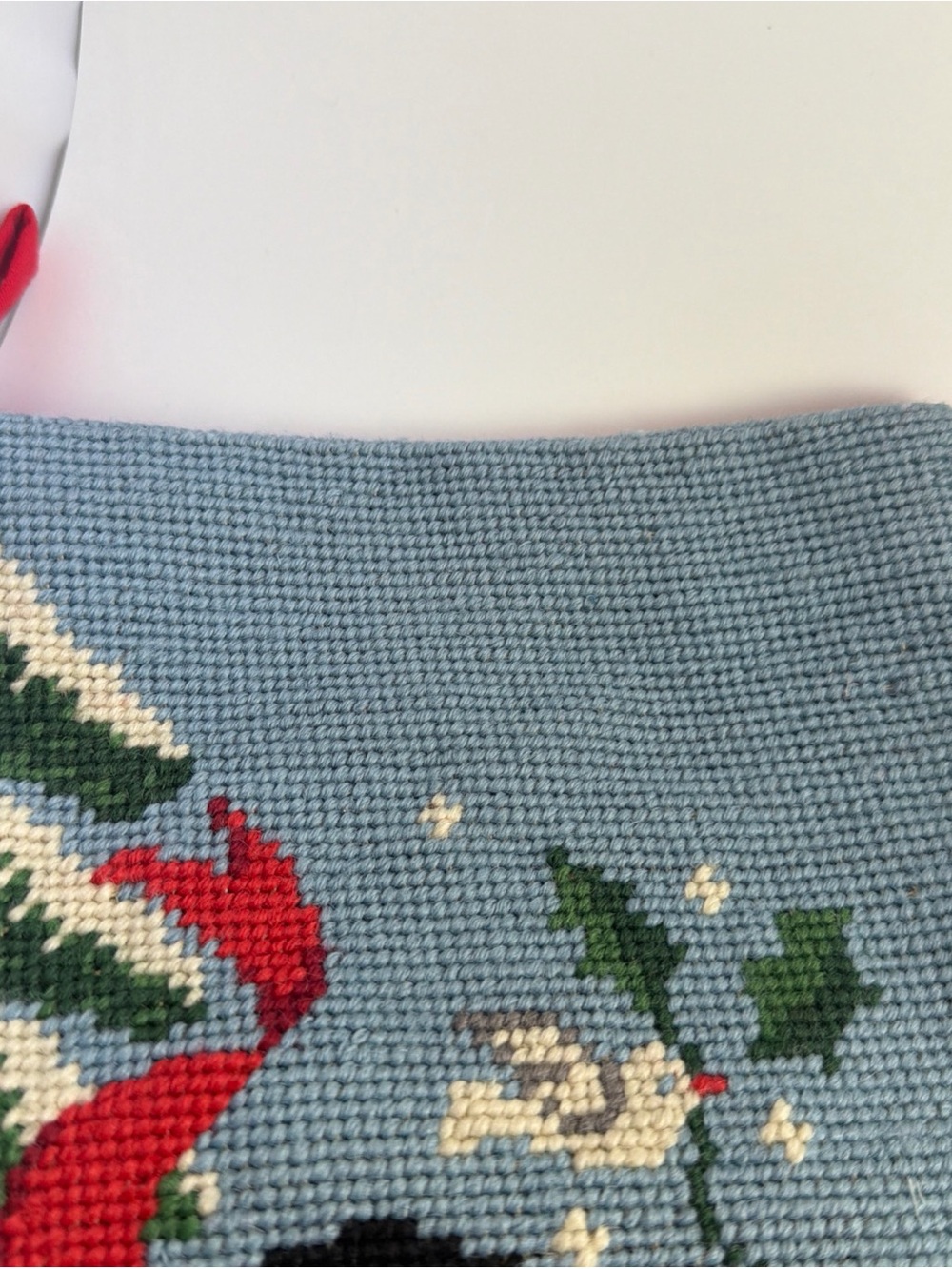 Vintage Wool Needlepoint Christmas Stocking Velvet Let It Snow Snowman - Picture 3 of 15